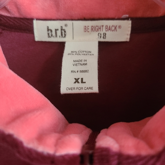 b. r. b Be Right Back Women's Velvet Colorblock Zipup Scortland Sweatshirt Sz XL - Picture 6 of 9